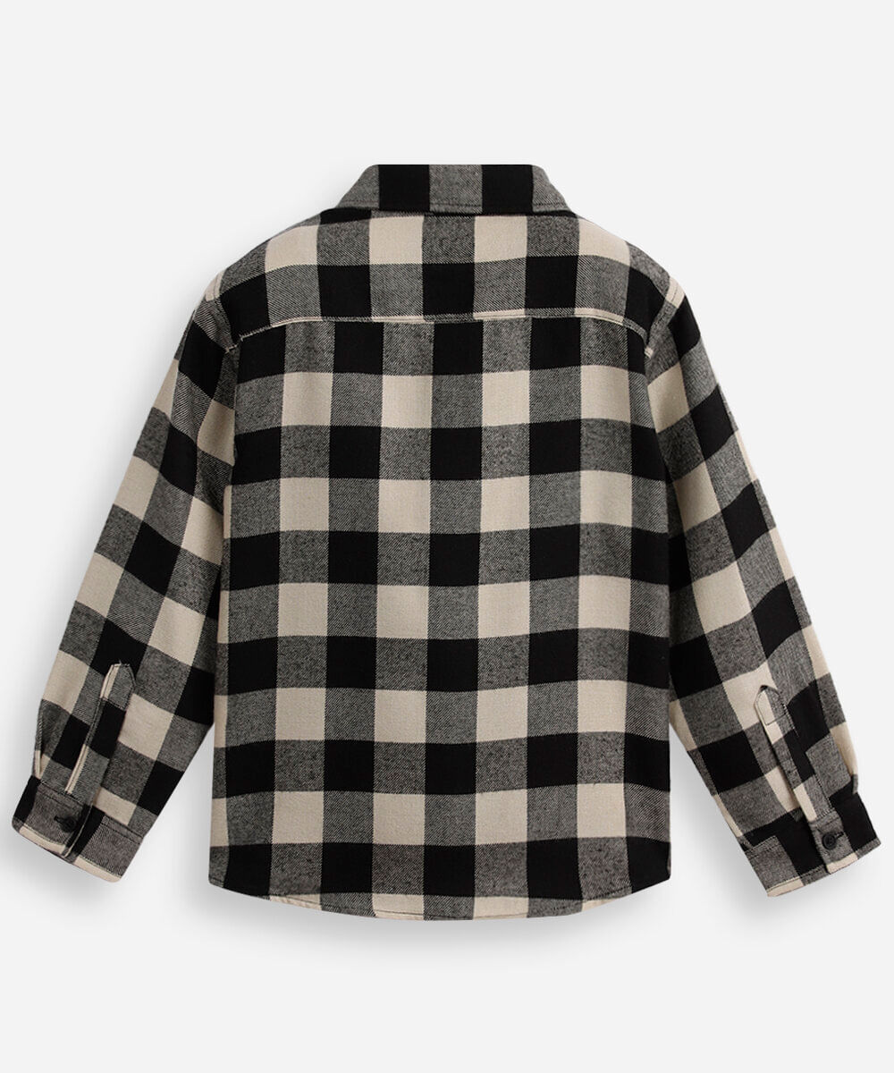 camisa de algodão infantil manga longa xadrez preta