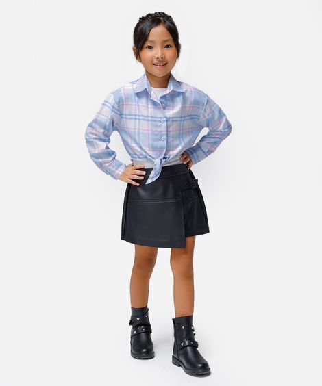 camisa infantil manga longa com amarração xadrez colorida