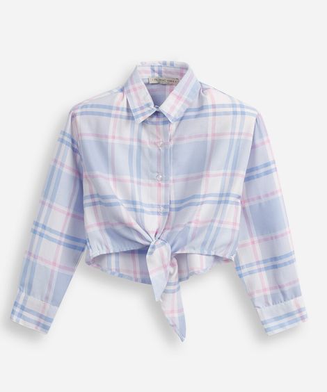camisa infantil manga longa com amarração xadrez colorida