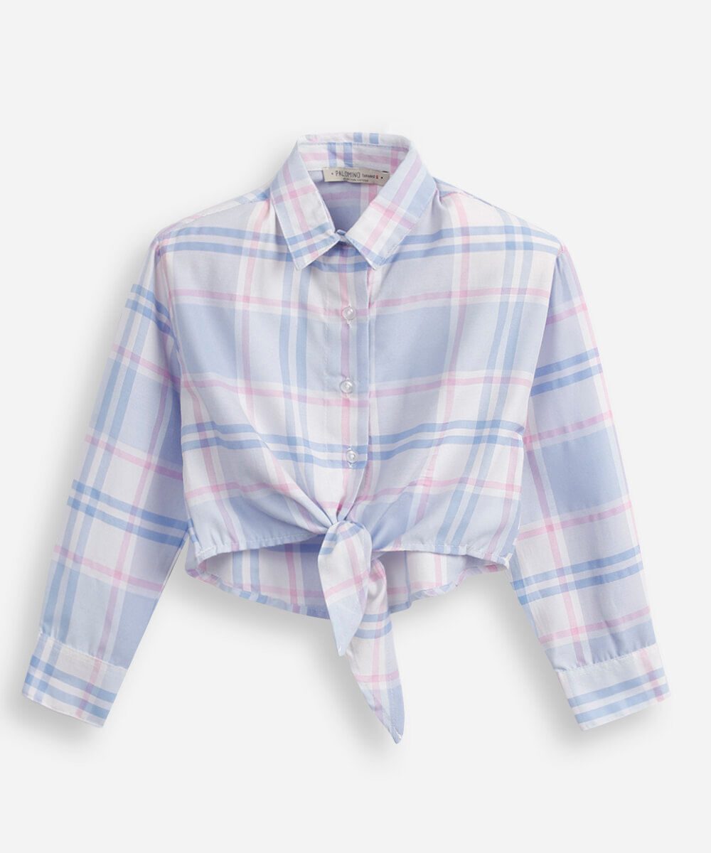 camisa infantil manga longa com amarração xadrez colorida