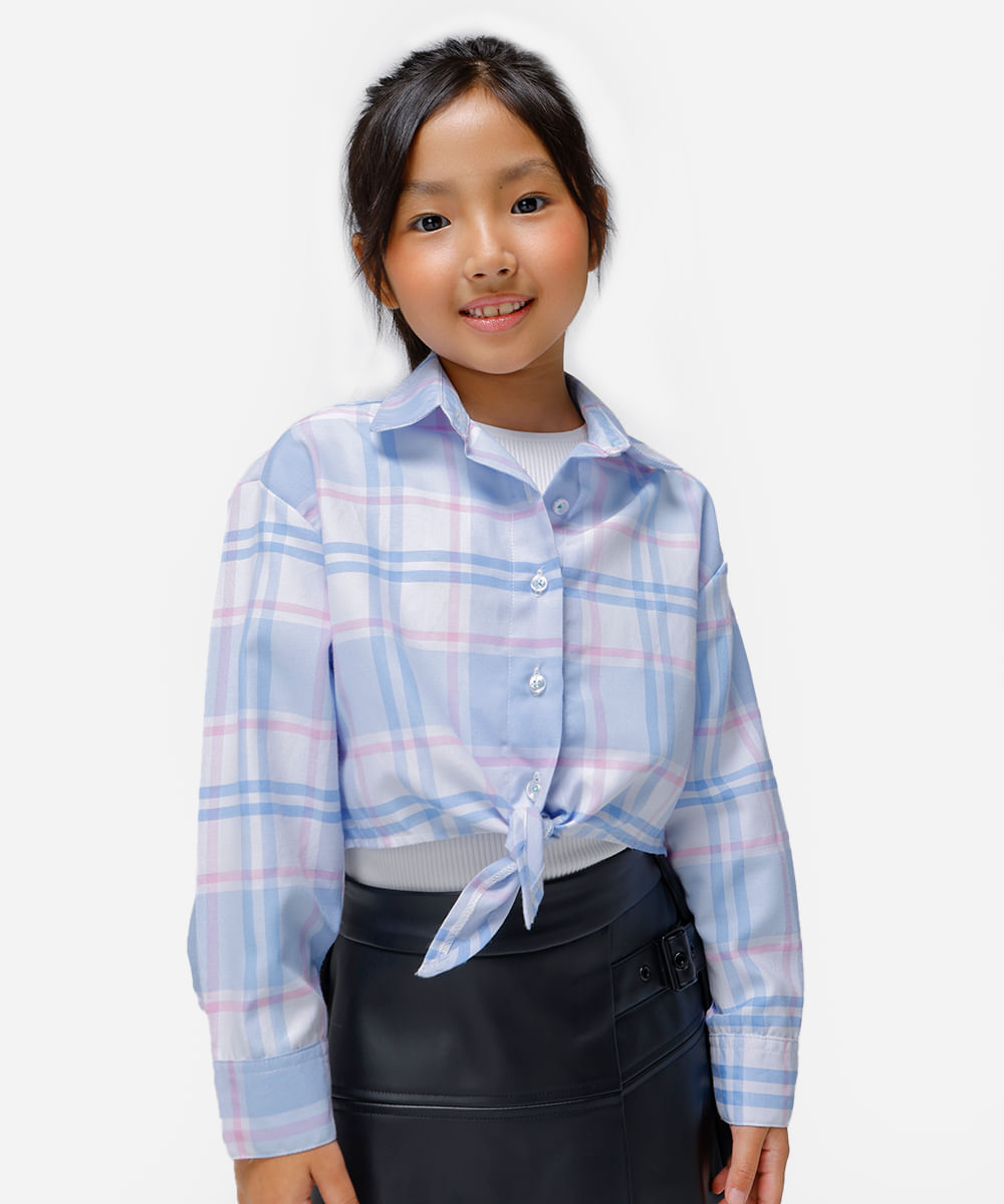 camisa infantil manga longa com amarração xadrez colorida