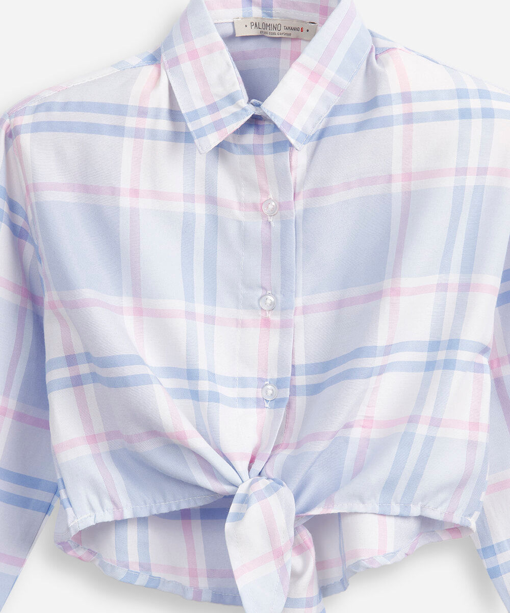 camisa infantil manga longa com amarração xadrez colorida