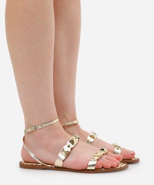 rasteira metalizada com tachas oneself dourado