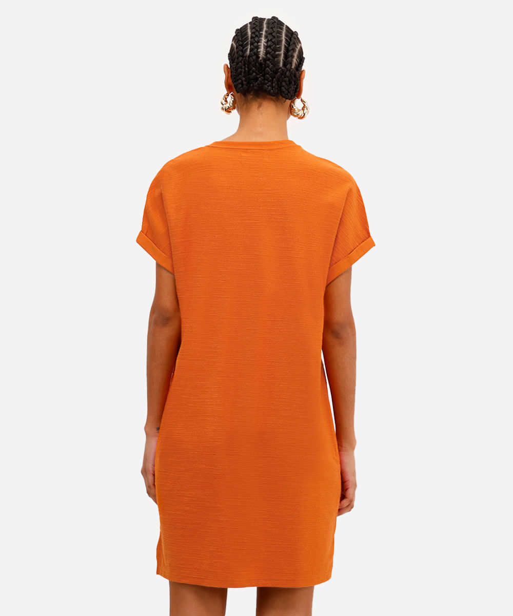 vestido curto feminino básico flamê manga curta laranja