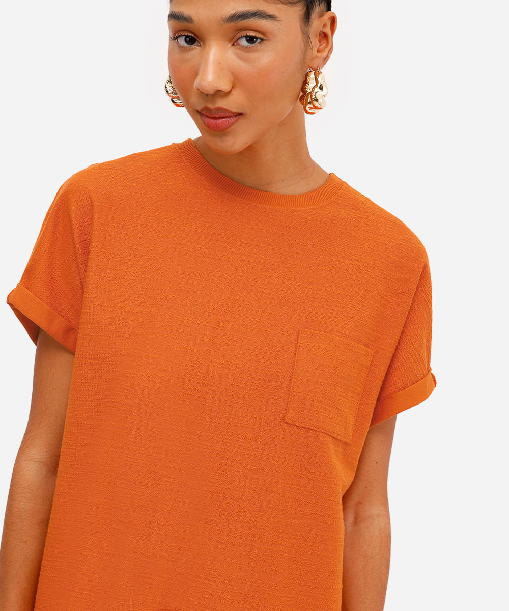 vestido curto feminino básico flamê manga curta laranja