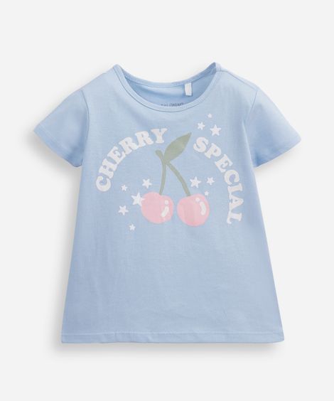 camiseta de algodão infantil manga curta cerejinha azul