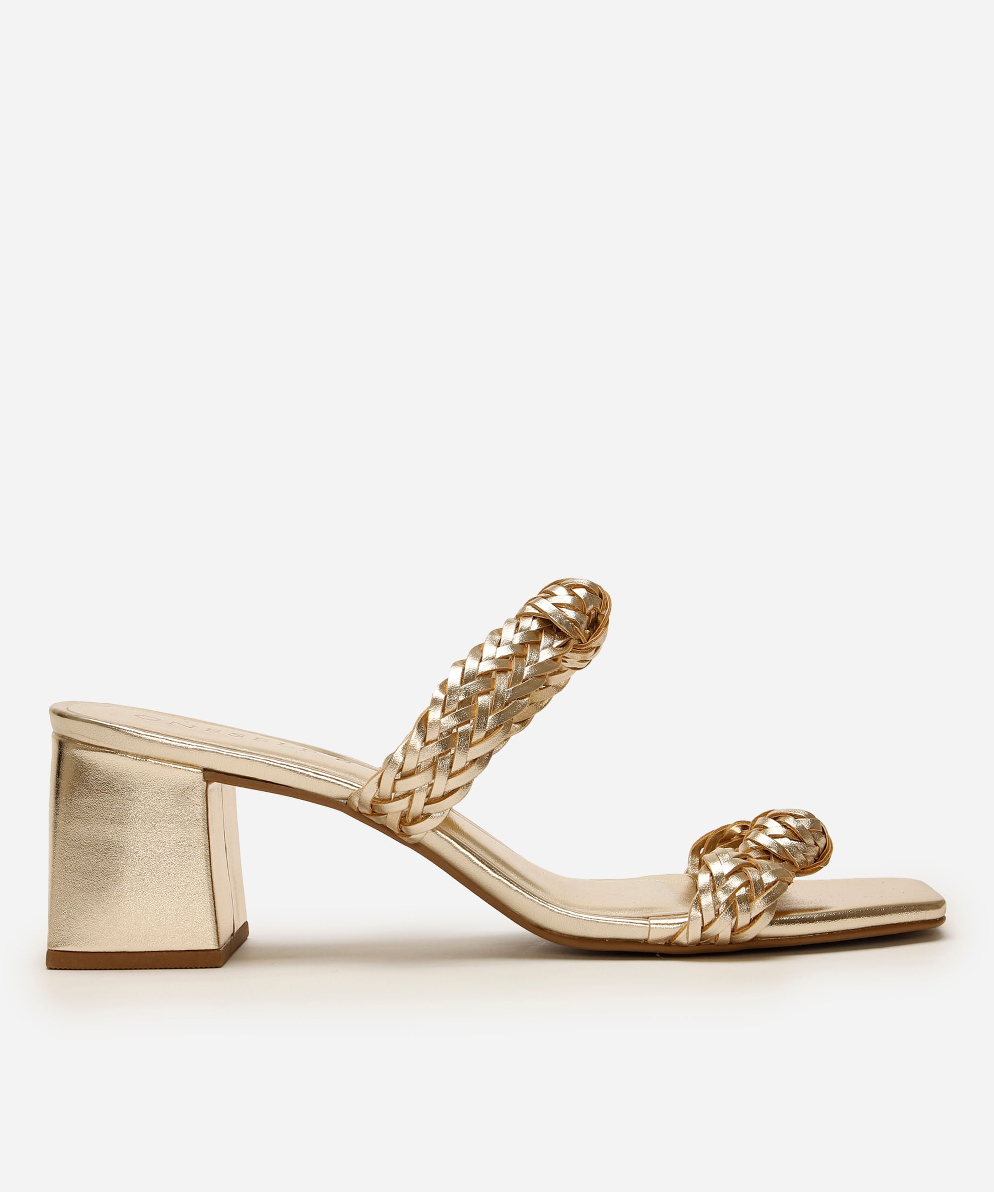 tamanco tira trançada metalizado oneself dourado