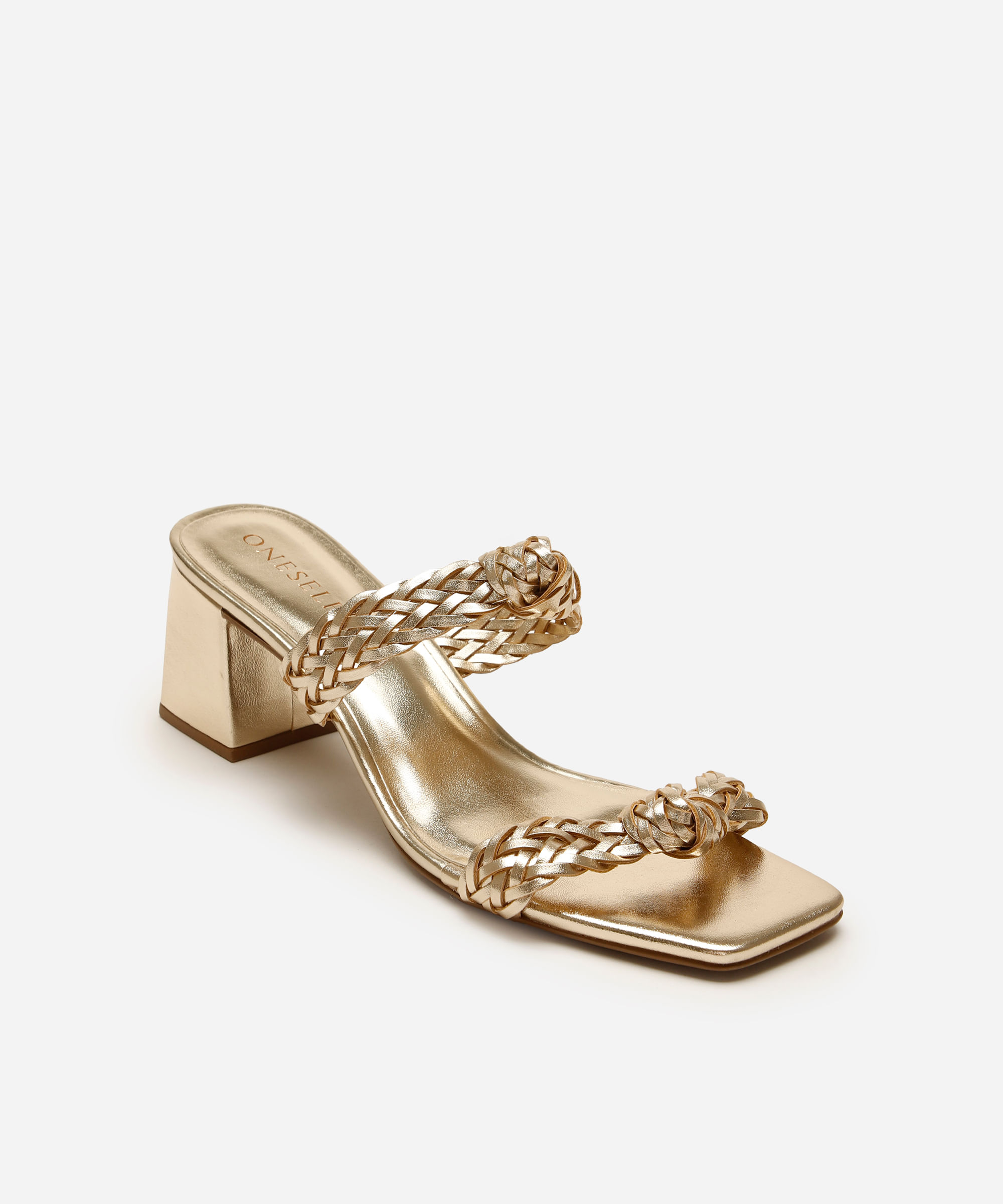 tamanco tira trançada metalizado oneself dourado