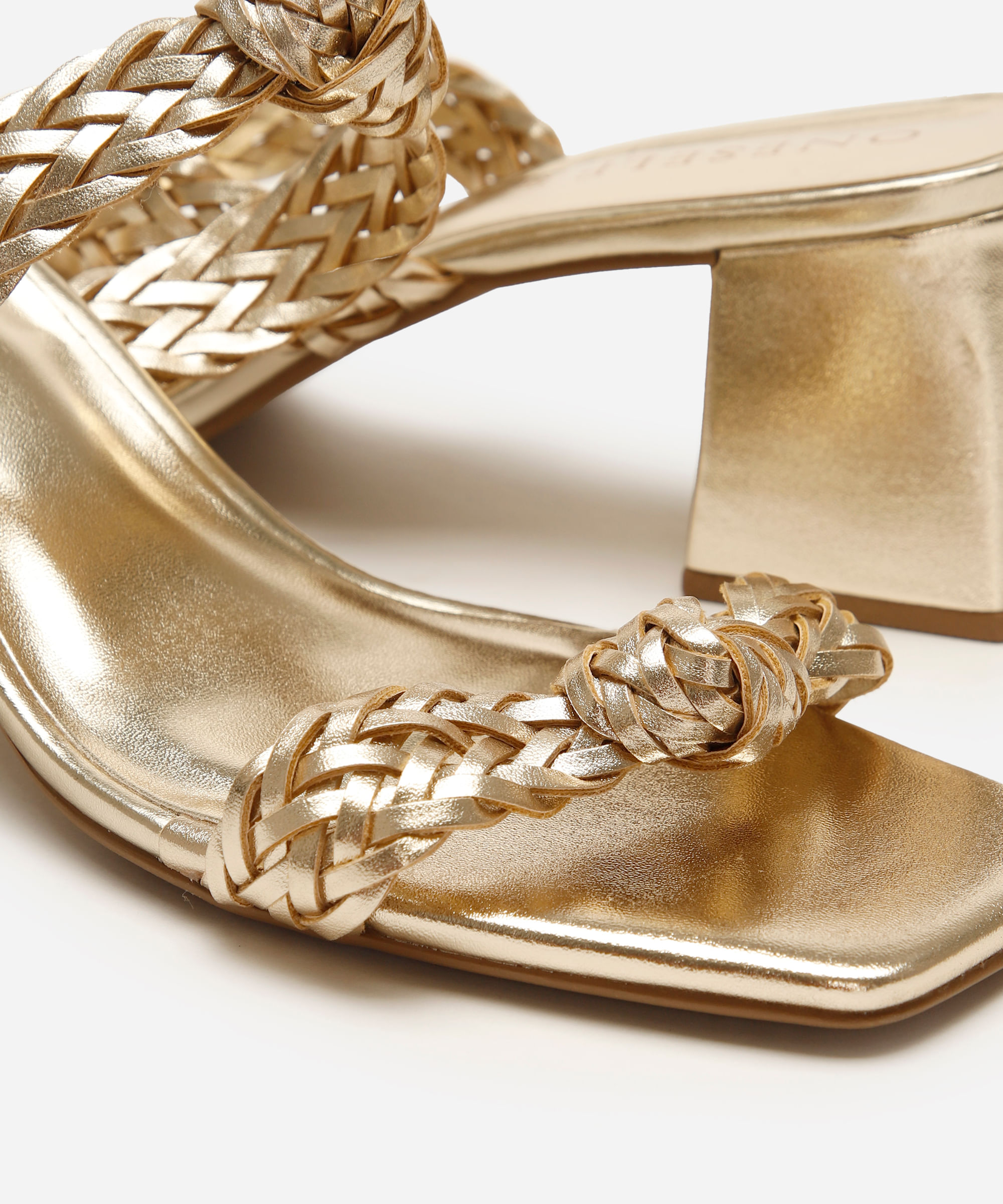 tamanco tira trançada metalizado oneself dourado