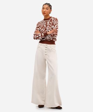 calça wide leg feminina de sarja off white