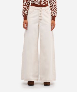 calça wide leg feminina de sarja off white