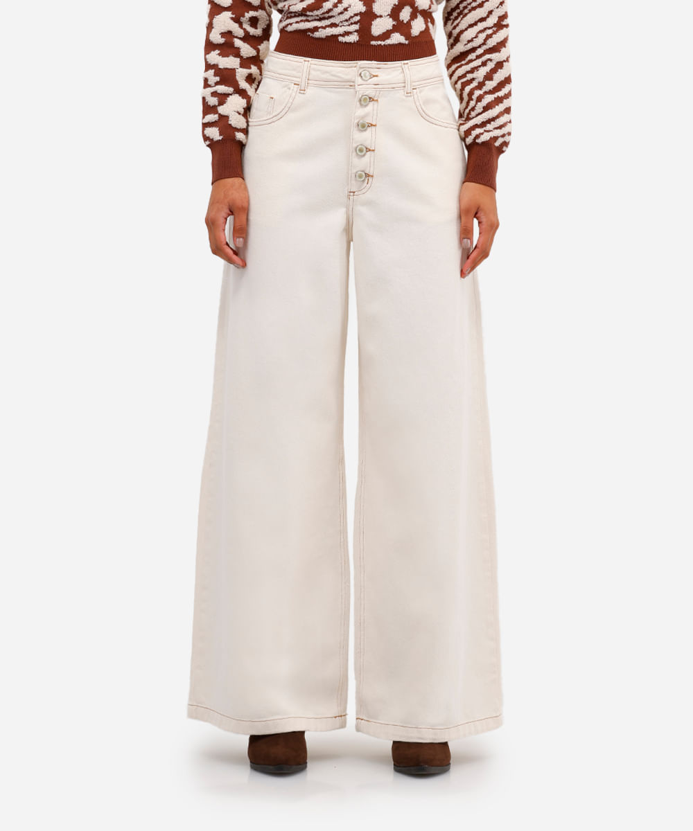 calça wide leg feminina de sarja off white