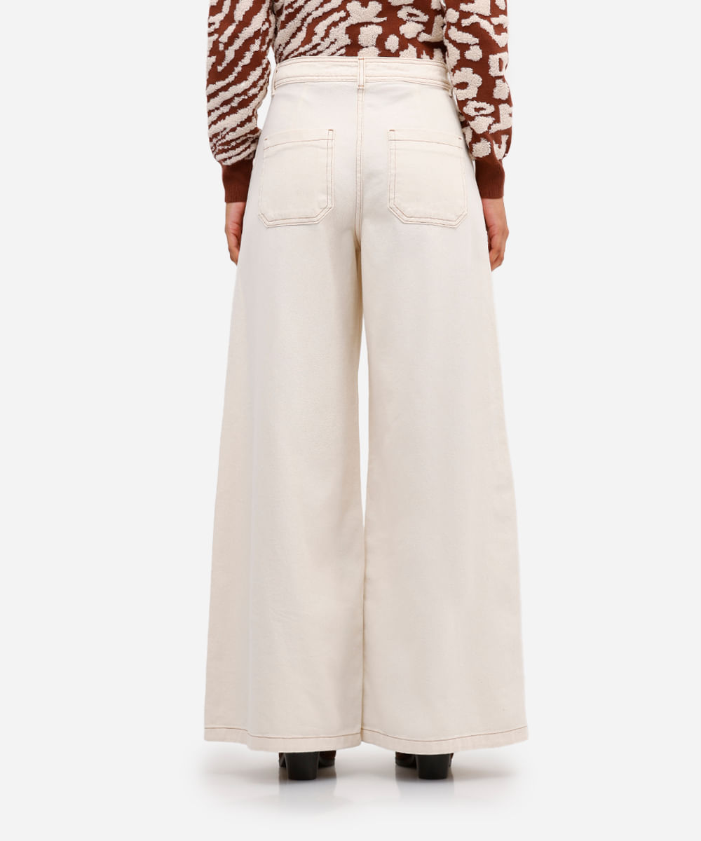 calça wide leg feminina de sarja off white