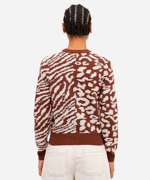 suéter feminino de tricot animal print marrom