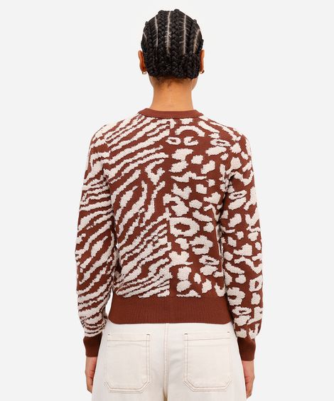 suéter feminino de tricot animal print marrom