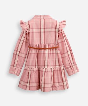 vestido infantil com babados e cinto xadrez colorido