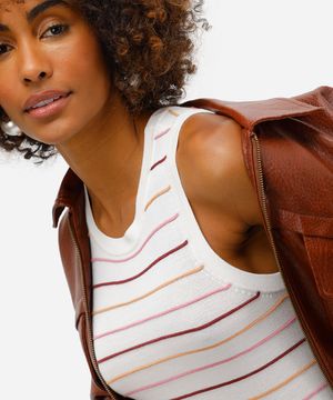 regata feminina de tricot listrada off white