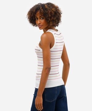 regata feminina de tricot listrada off white