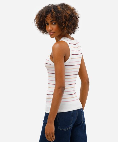 regata feminina de tricot listrada off white