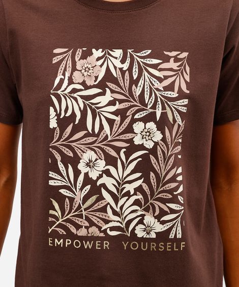 camiseta feminina de algodão estampada floral marrom