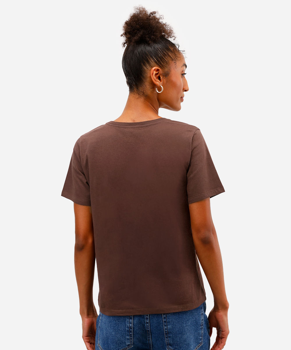 camiseta feminina de algodão estampada floral marrom