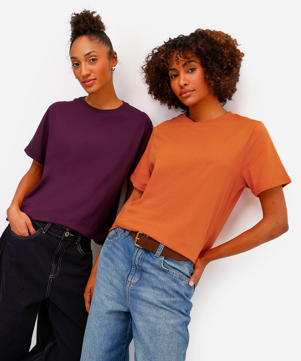 camiseta básica feminina de algodão manga curta roxa