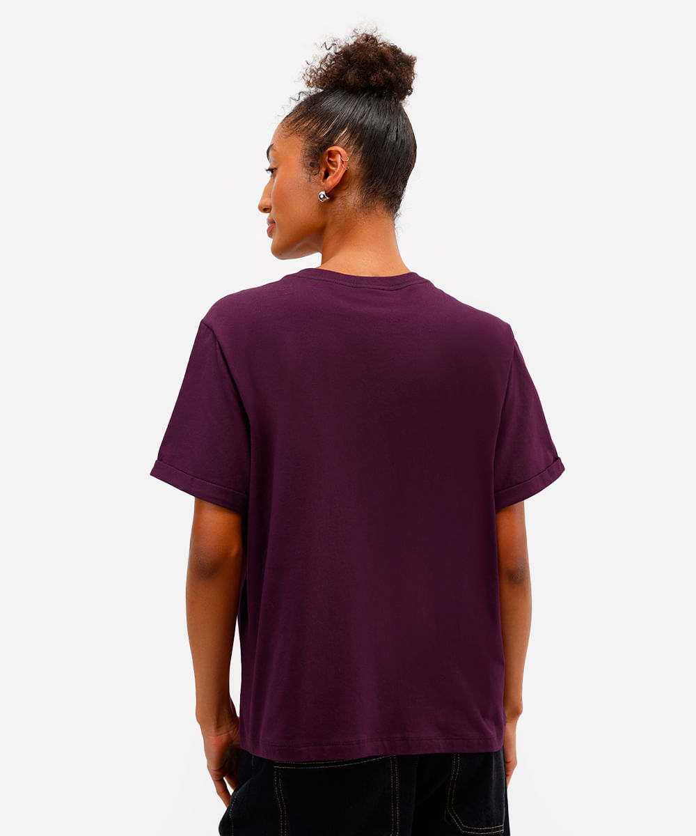 camiseta básica feminina de algodão manga curta roxa