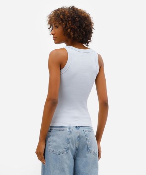 regata feminina de algodão canelada azul