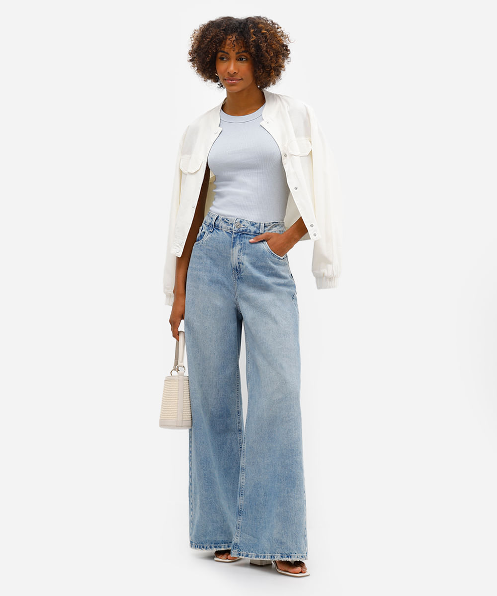 regata feminina de algodão canelada azul