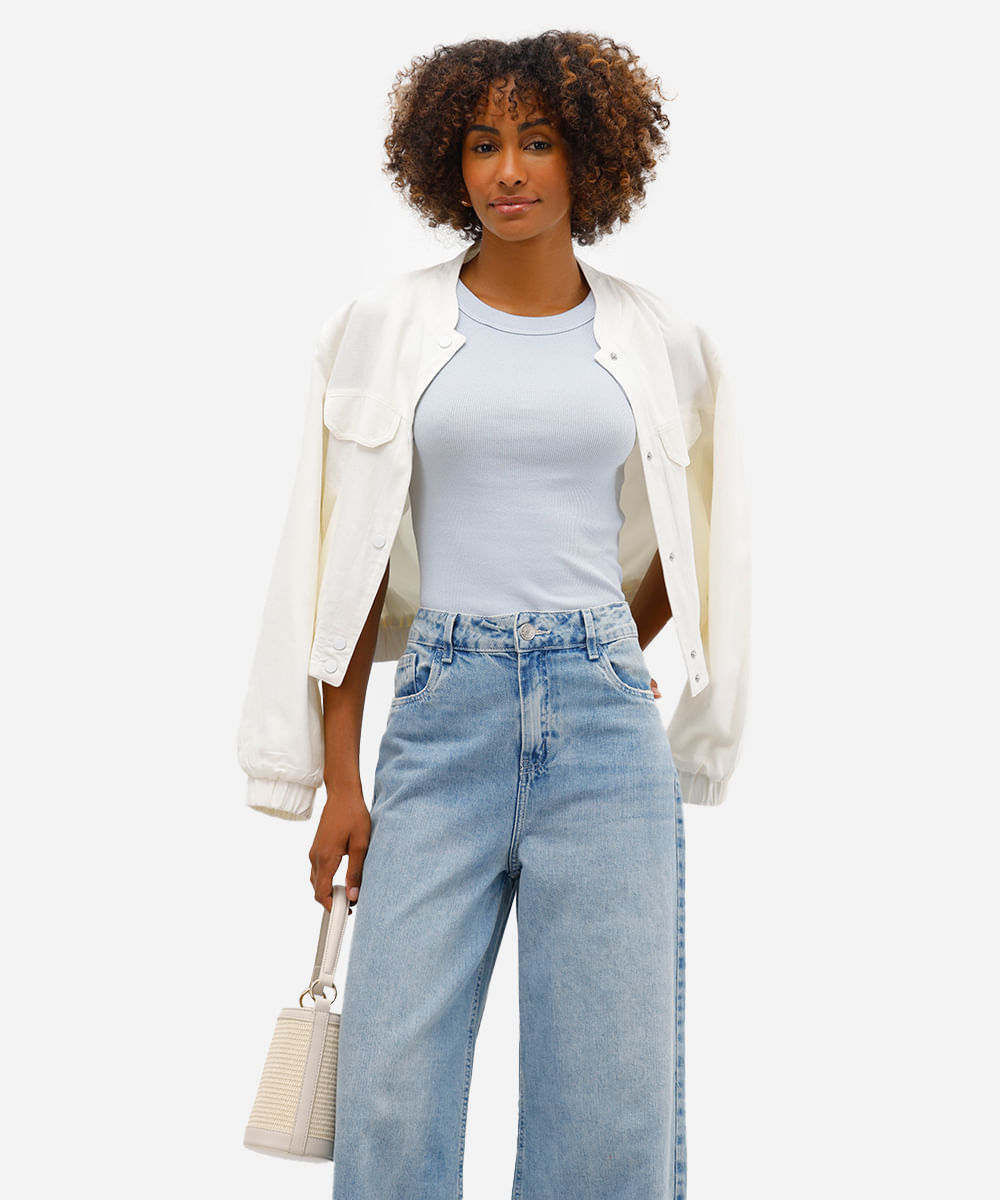 regata feminina de algodão canelada azul