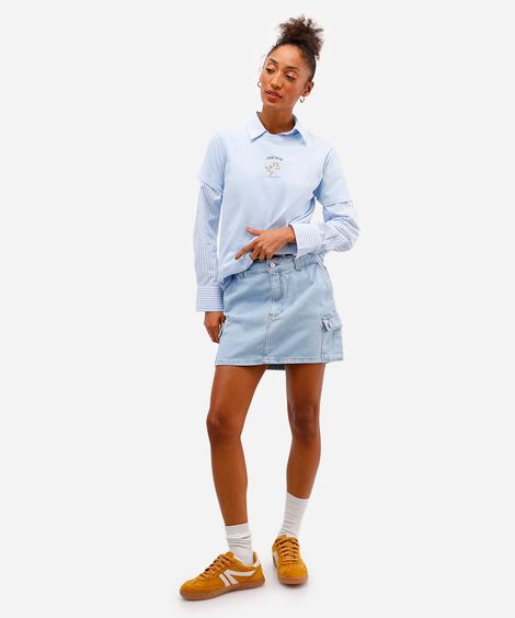 minissaia cargo feminina jeans  - jeans claro