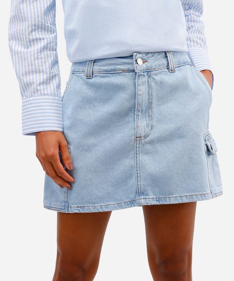 minissaia cargo feminina jeans  - jeans claro