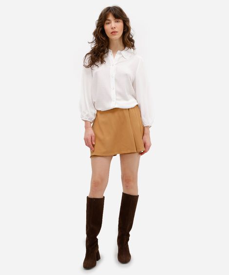 short saia feminino de viscose com pregas bege