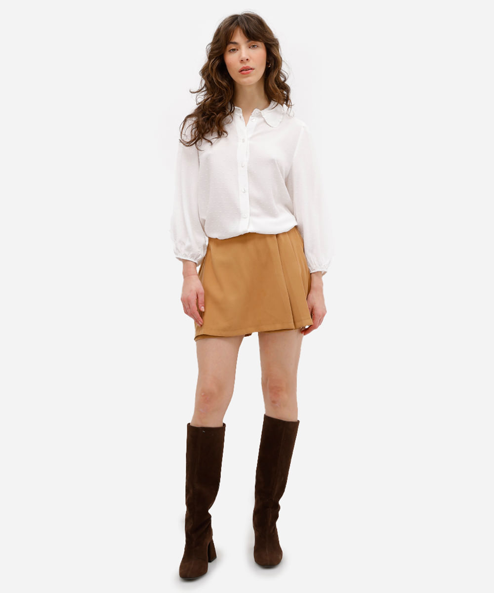 short saia feminino de viscose com pregas bege