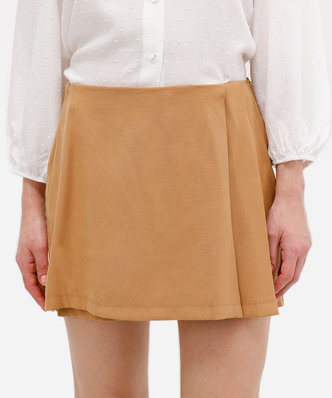 short saia feminino de viscose com pregas bege
