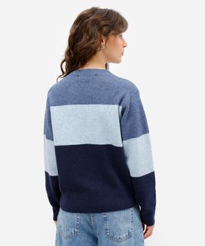 suéter feminino de tricot com lã listrado azul