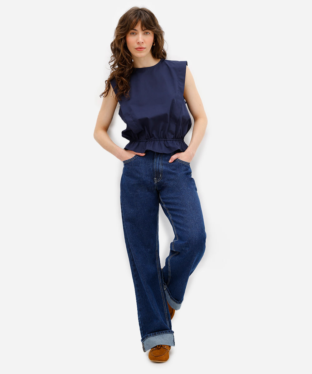 blusa feminina franzida azul