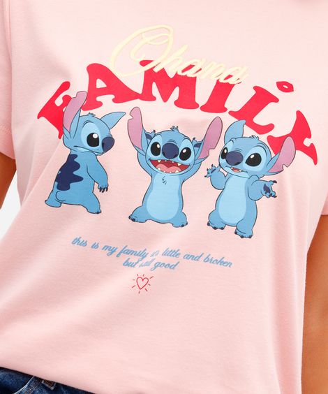 camiseta feminina manga curta stitch  - rosa claro