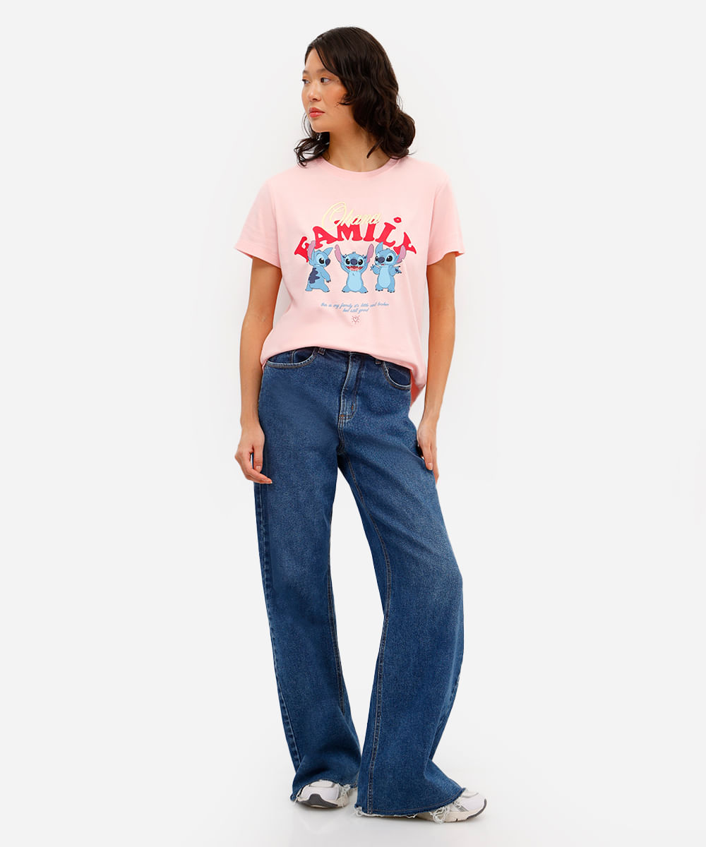 camiseta feminina manga curta stitch  - rosa claro
