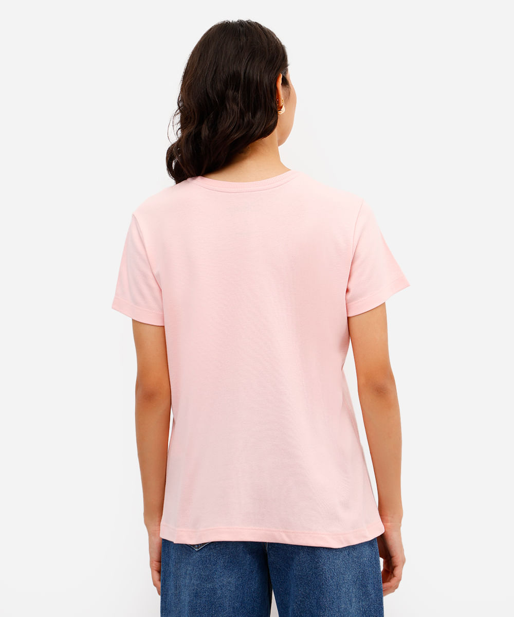 camiseta feminina manga curta stitch  - rosa claro
