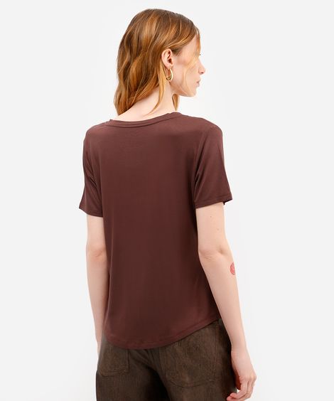 blusa básica manga curta verde militar - marrom