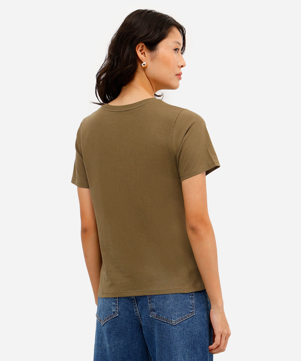 camiseta feminina de algodão floral metalizada verde