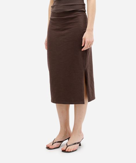 saia midi feminina com fenda marrom