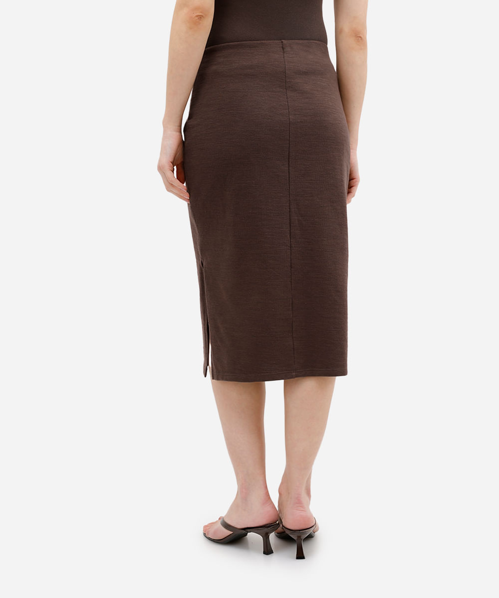 saia midi feminina com fenda marrom
