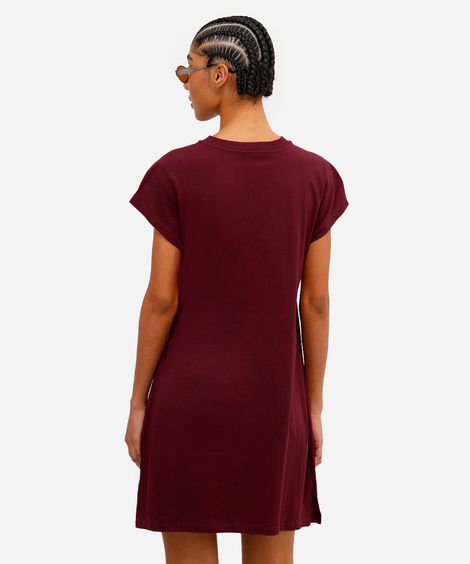 vestido curto básico manga curta areia - vinho