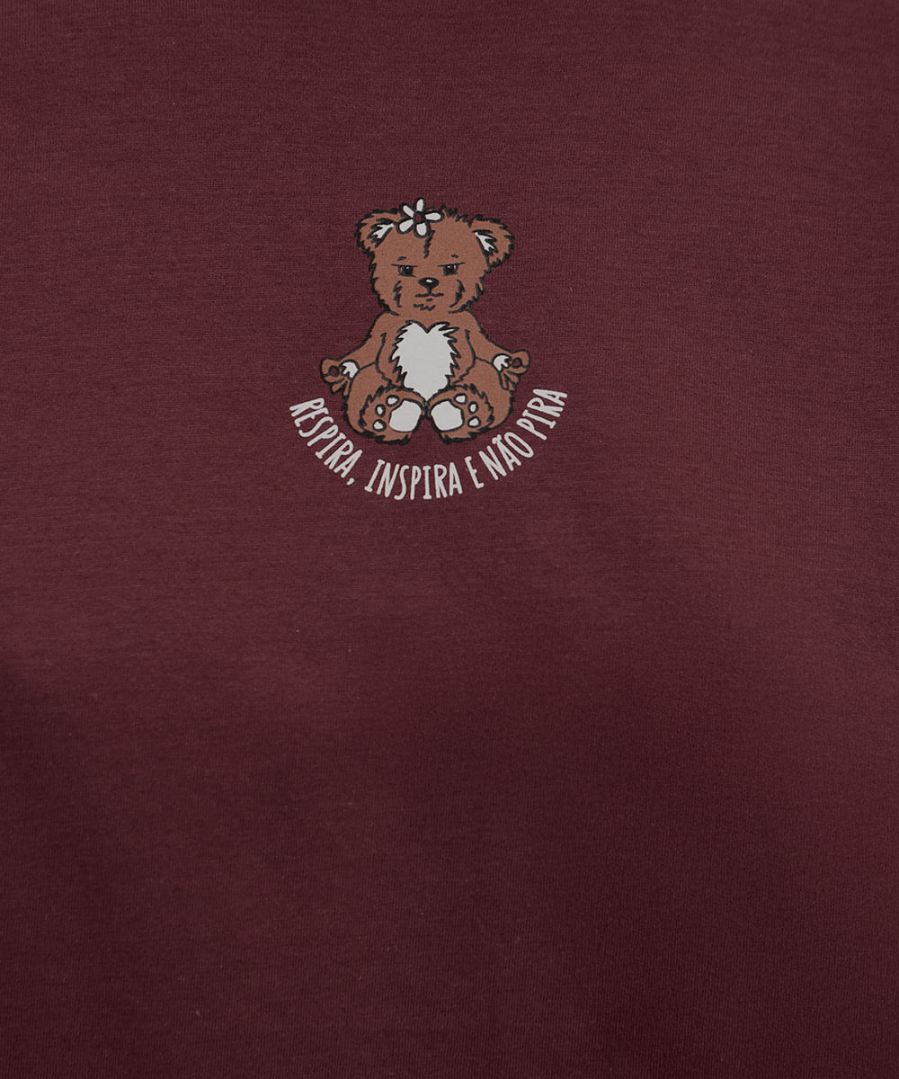 camiseta de algodão urso respira manga curta  azul claro - vinho