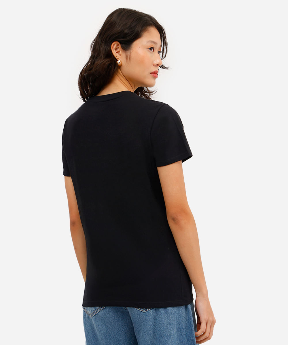 camiseta feminina de algodão estampada preta