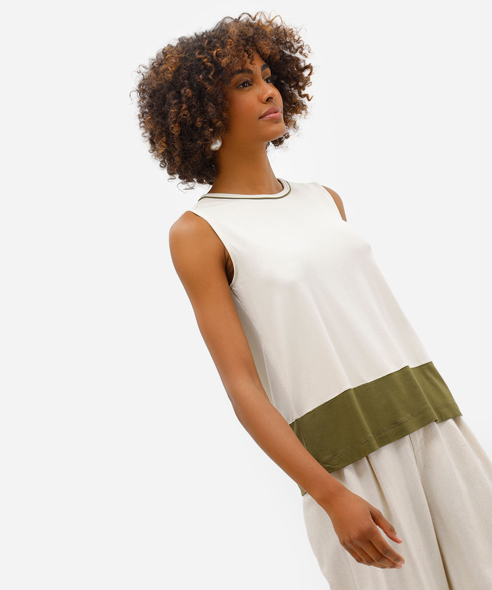 regata feminina de viscose com recorte verde