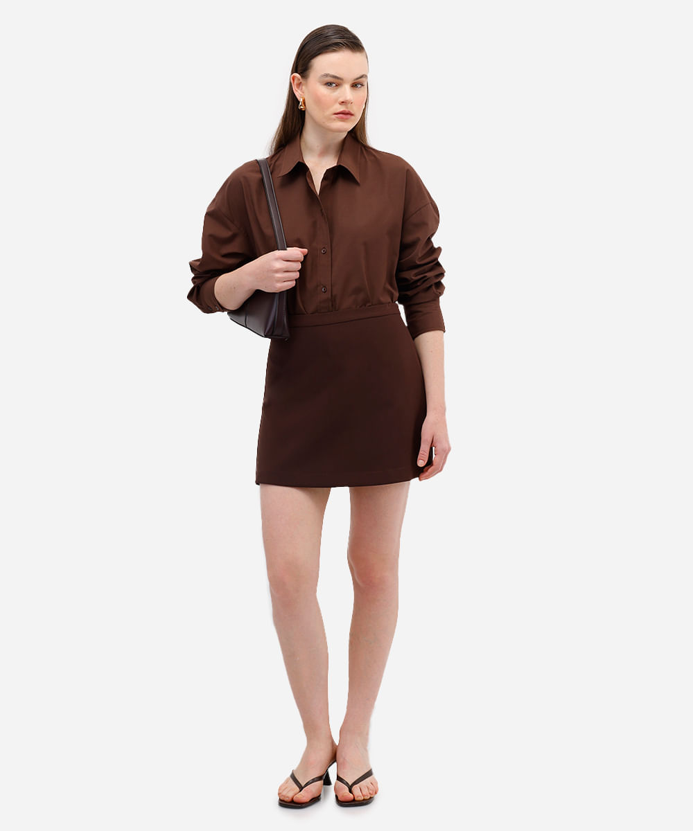 short saia feminino de alfaiataria - marrom escuro