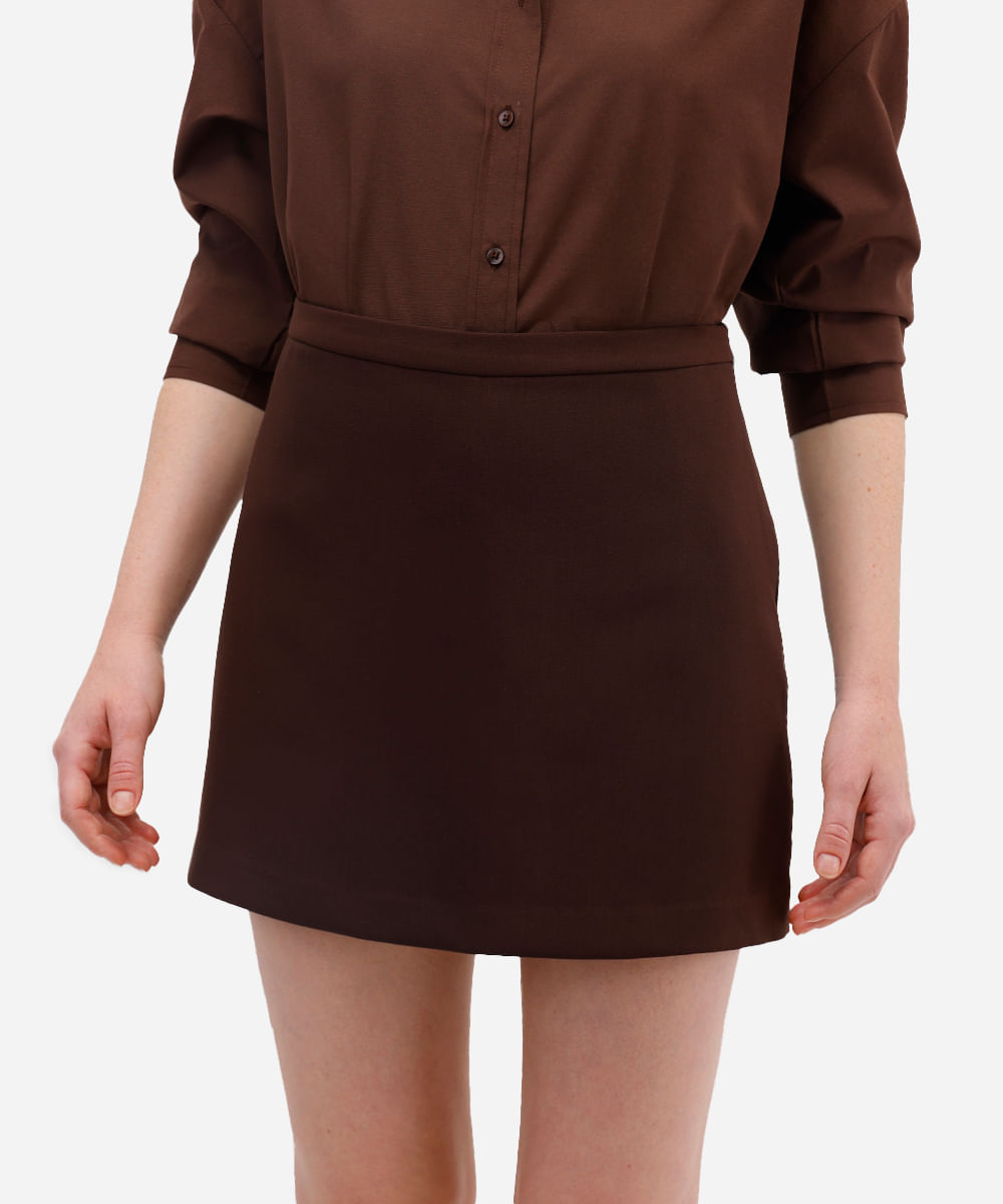 short saia feminino de alfaiataria - marrom escuro